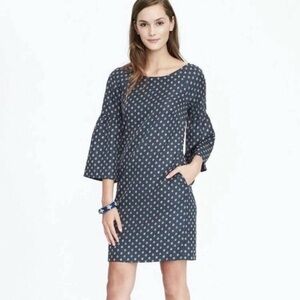 BANANA REPUBLIC : Navy Print Dress with Bell Sleeves